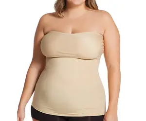 InstantFigure Plus Size Strapless Bandeau Top WBT035C - Nylon & Spandex Fabric for Tummy Waist & Back Contouring, Elastic Bust Support, 4-Way Stretch, Women's Shapewear in Three color