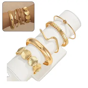 5pcs Texture Metal Twist Design Wrist Irregular Geometric Wave Bracelet, Boho Style Cuff Bangle, Casual Trendy All-match Exquisite Elegant Matching Jewelry Fashion Accessories Set, Stack Bracelets Bangles Gift for Women Birthday Party Daily Clothing Decor