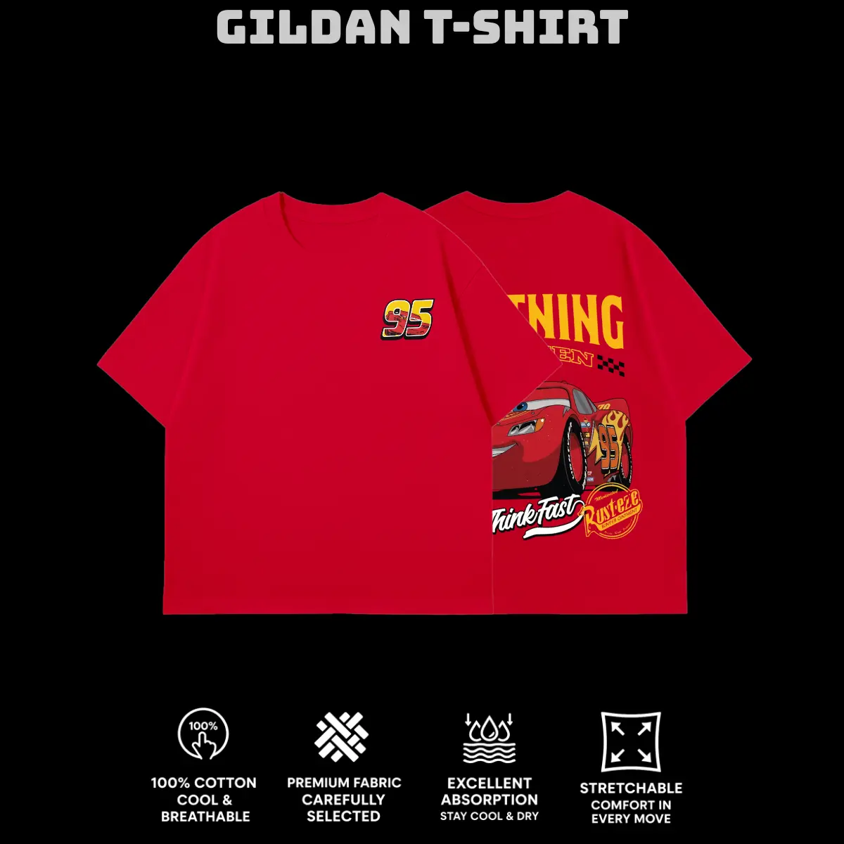 Retro Two Side Cars Gildan T-Shirt , Cars Movie T-Shirt,Mcqueen and Mater Retro Vintage Unisex Oversized Anime Graphic Tee – Trendy Y2K Acid Gildan,Manga Game Movie Lover Gift For Fans Merch