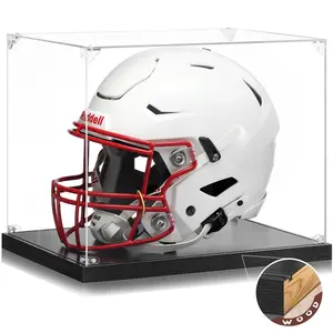 Football Helmet Display case Full Size,Self-Assembly Acrylic Helmet Display Case with Black Protection Holder Base,UV Protection Clear Sports Memorabilia Showcase for Basketball Sneakers