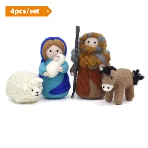 ThinkThings 4PCS Pack Nativity Felting Kits, DIY Gift Needle Felting Kit for Beginners,Wool Felting Doll with Instruction