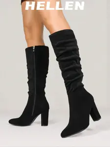 Women's Knee-High Boots with Side Zipper, Vintage Style High Heels for Fall & Winter, Comfortable Fashion Footwear for Various Occasions, Heeled Knee Boots