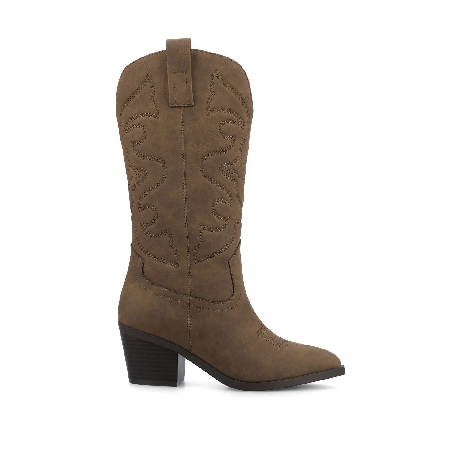 CHANTRY COWGIRL VEGAN LEATHER BOOTS IN WIDE CALF - Brown PU