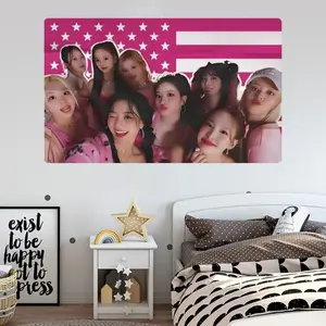 TWICE Pink American Flag Tapestry 3x5 FT - Polyester K-pop Girl Group Fan Art Wall Hanging for Bedroom Decor, Pop Aesthetic Banner
