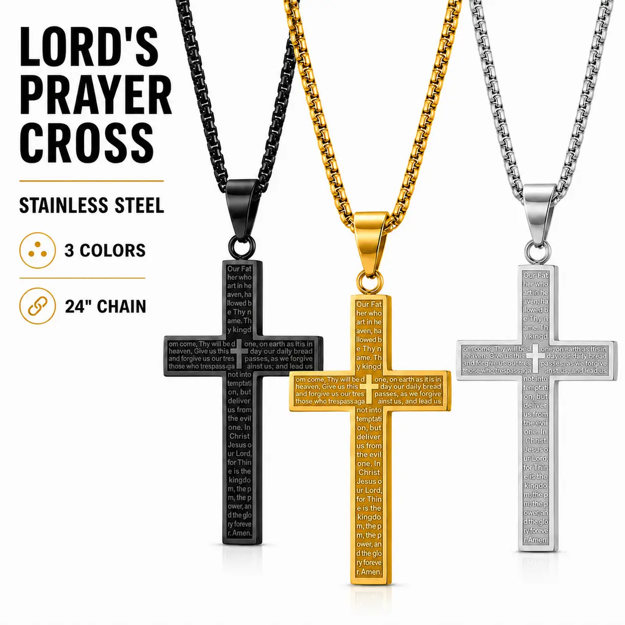 Vintage Cross Pendant Necklace 3D Father's Day Gifts Sculpting Bible Verse Mens Cross Steel Necklace Stamp Cross Necklace Unisex Fade-Resistant Personalized Hip-Hop Faith Jewelry For Men Women Jesus Crucifix Pendant Jesus Bless You accessories for women