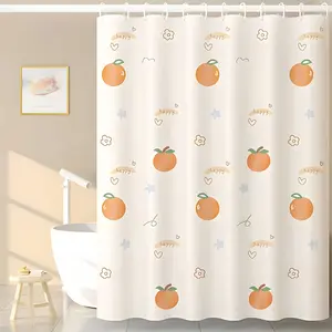 1pc Happy Orange Print Polyester Shower Curtain - Durable Bathroom Decor with Metal Grommets, Weighted Chain for Privacy, Includes Hooks, Cute Cartoon Orange Design, White Background, Perfect for Cheerful Bathrooms, Bathroom Privacy Curtain