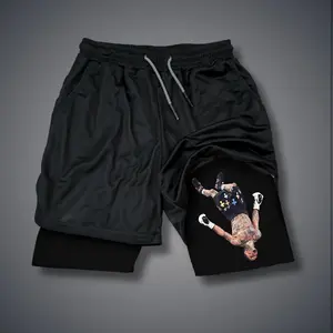 [Viral] 80s 90s Double-Layer Sports Shorts Graphic Shorts Black Camo Streetwear Shorts Men Outfits Men Vacation Outfits Shorts