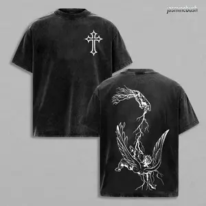 Fallen Angel – Divine Judgment Graphic Tee Chrsitian Washed T-Shirt, Bible Verse Religious Aesthetic Spiritual Fashion USA Church Outfit Easter Tee, Christian Apparel Streetwear Gym Menswear Oversized Top Men or Women