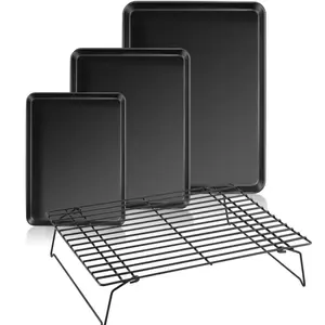 Non-stick baking tray for cookies, 2-piece cookie cooling rack set, Bakeware - Commercial cookie baking use, non-stick jelly roll pan replacement for toaster oven trays, heavy-duty and easy to clean, with foldable dessert cooling rack, cake tray, suita