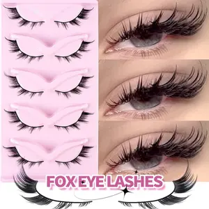 Fox Eye Look Faux Strip Lashes, 5 Pairs Natural Curling Full Volume Eyelash for Lashes Extensions, Volumized False Eyelashes for Women and Girls, Makeup, Eyelash Set, Naturally Curly Eyelashes