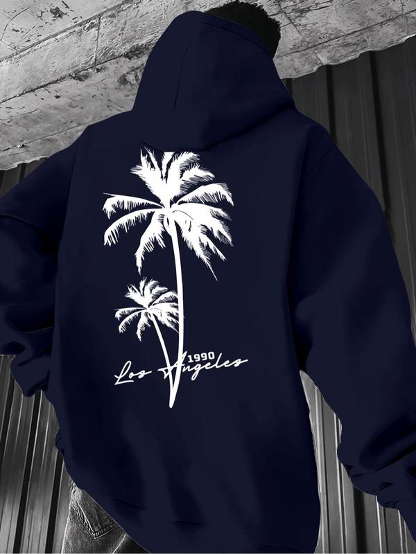 Men's Casual Solid Color Hoodie, Drawstring Pocket Long Sleeve Pullover, Letter Print Streetwear for Fall & Winter