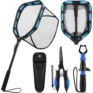 Floating Fishing Net for Steelhead, Salmon, Fly, Kayak, Catfish, Bass, Trout Fishing, Rubber Coated Foldable Landing Net with Fixed or Telescoping Pole Handle, Fishing Gear and Gifts for Men