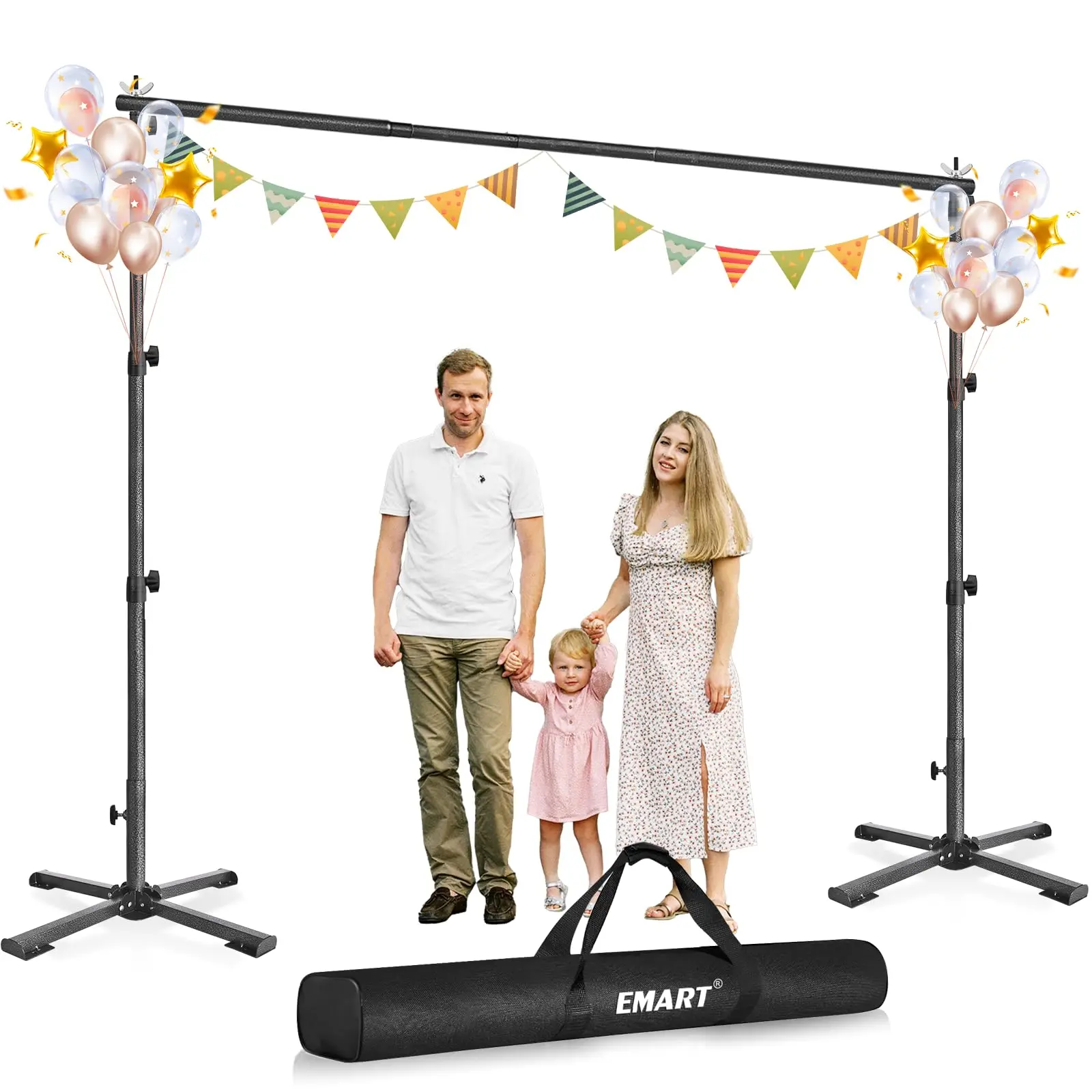 EMART 10x8.5ft Adjustable Backdrop Stand Kit with Foldable Cross Flat Base Portable Pipe and Drape Photo Background Frame for Photography, Party, Wedding, Birthday, Photography Studio