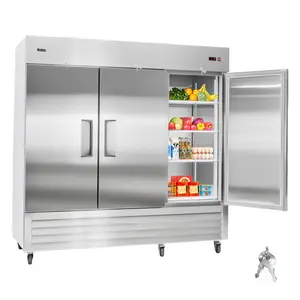 VEVOR Commercial Reach-In Refrigerator 85 W, 69 Cu. Ft Stainless Steel Upright Refrigerator with Three Doors, Auto-Defrost, 12 Adjustable Shelves, 32 to 50 Temp Control, ETL Certified