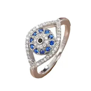 Women’s Evil Eye Protection Talisman Ring, Silver Tone Sparkling Blue Cubic Zirconia Statement Protection Amulet Jewelry, Lightweight Comfortable Daily Wear Ring, Ideal Gift for Her – Birthday, Anniversary, Wedding, Christmas