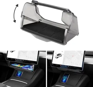 Under Screen Storage Organizer for 2016-2025 2026 Tesla Model Y/Model 3 Accessories (Fit New Model Y Juniper/Model 3 Highland), Hidden Center Console Organizer Tray with Anti-Slip Silicone Pad