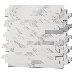 10-Sheet Pack (Suitable for Kitchen, Bathroom, Fireplace) Peel and Stick Marble Wall Panels & Floor Tiles - Waterproof Suitable for Wood, Removable Wallpaper, Install, Seamless Joint, Low-Maintenance