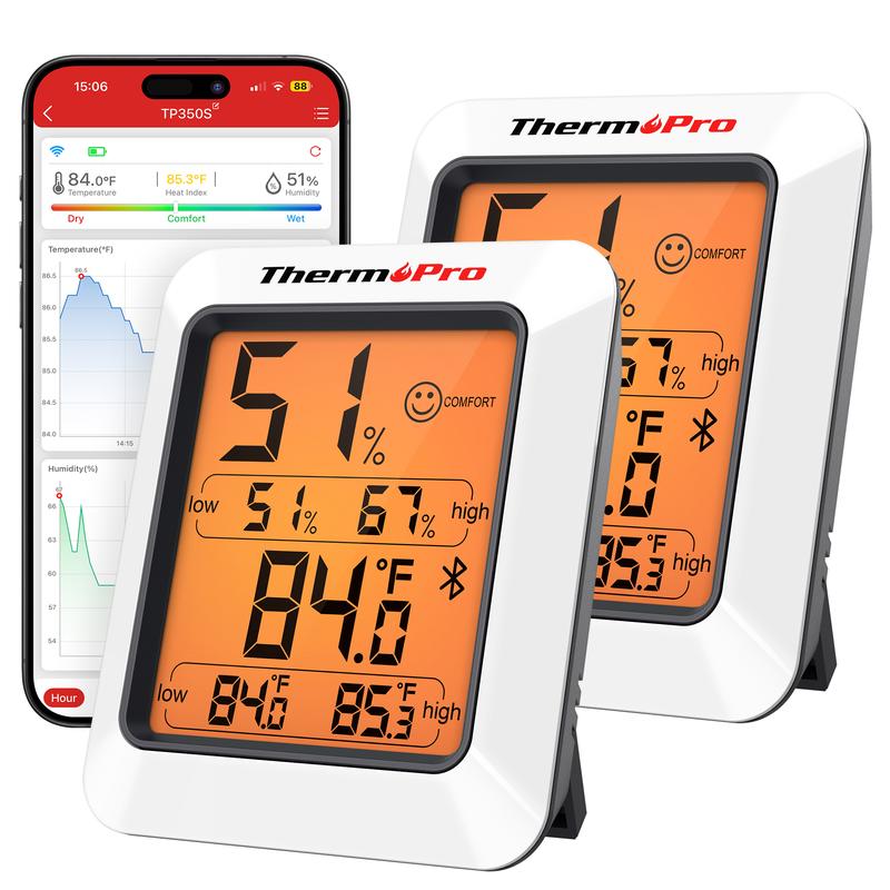ThermoPro Bluetooth Hygrometer Thermometer TP350 & TP359W, Indoor Room, Home Temperature and Humidity Monitor, High Accuracy Sensor, App Alerts, Data Export, Backlit LCD, Max/Min Records