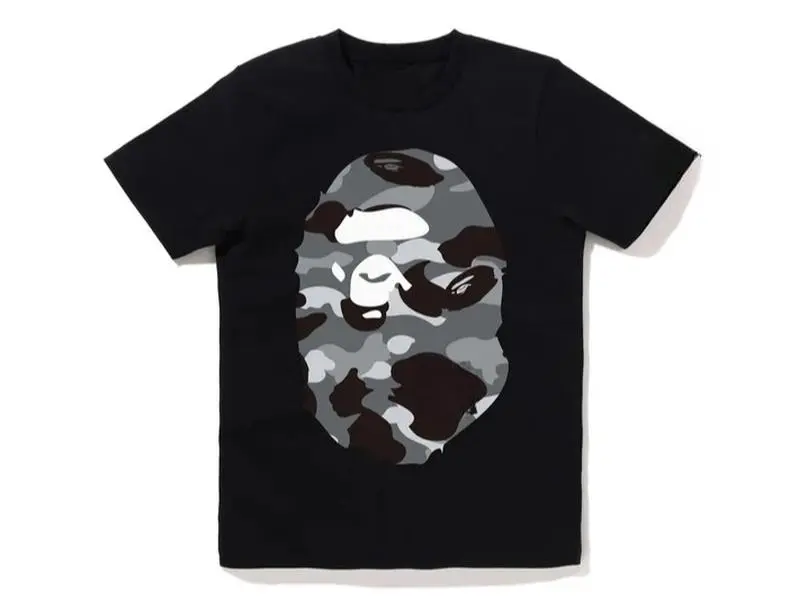 TRENDING 2026 Gray Camo Tee Short Sleeve Crew Neck Casual Summer T-Shirt with Iconic Ape Head Design and Plaid Pattern