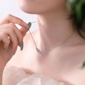 FTCY 1PC Angel Wing Necklace For Women  Gold Color Angle's Wings Fashion Cubic Zirconia Necklace Titanium Steel Clavicle Chain simple jewelry gift
