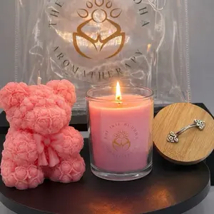 Pink Rose Bear Candle Gift Set - Aromatherapy Collection with Unscented Unique Rose Teddy Bear candle & a Scented Candle for Relaxation