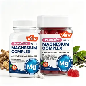 VEV DeepCalm 14-in-1 Magnesium Complex Gummies+VEV Magnesium Ashwagandha, 15-in-1 Formula With Magnesium Glycinate, L-Theanine, Zinc, Edible Dietary Supplement, 120 Capsules