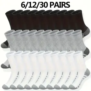 6/12/30pcs Breathable Athletic Socks - Comfortable, Moisture-Wicking Mid-Calf Sports Socks for Men & Women