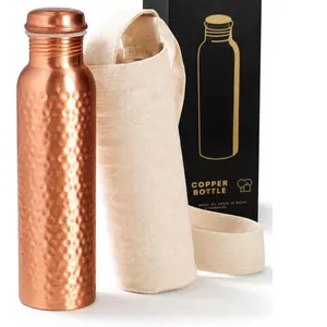 Premium 32oz Pure Copper Hammered Water Bottle for Drinking - Ayurvedic Health Benefits - Handcrafted Copper Water Vessel - Leak-Proof Design, Rust-Free - Bonus Canvas Carry Bag