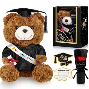 Graduation Teddy Bear Gift 2025 for Her Him, College, High School, 12 Inch - Cute Custom Beige Bear with Red Gown Add Your Name and Year on The Feet