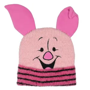 Disney Winnie The Pooh Beanie Piglet Embroidered Face and 3D Felt Ears Adult Fuzzy Yarn Cuffed Beanie Hat
