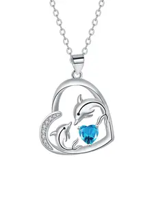 Blue Heart CZ Birthstone Dolphin Necklace, Dolphin Necklace for Birthdays,Mother's Day Gifts for Mom, Wife, Women,Dolphin Lovers