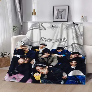 SKZ Group Photo  Creative Themed Pattern Blanket, Thickened, Super Soft, Flannel Material, Winter Warmth, Suitable for All Seasons, Multi-functional Soft Nap Blanket, Sofa Throw Blanket, Warm Companion, Suitable for Office, Dorm
