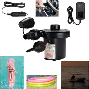 Electric Air Pump for Inflatable with 3 Nozzles, 110V AC/12V DC, Portable Air Mattress Pump, Quick Fill Inflator Air Pump  for Outdoor Camping Inflatable Raft Boat Blow Up Pool Water  Bed