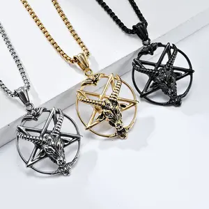 Retro Satanic goat pentagram titanium steel pendant; Personalized necklace pendant for trendy fashionistas.