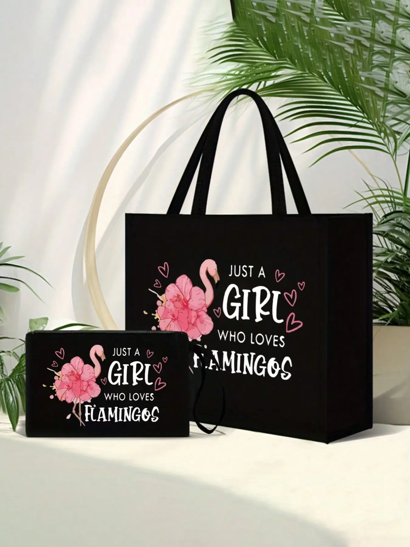 Flamingo Theme Handbag and Makeup Bag Set, Gift for Flamingo Lovers, Handbag and Small Pouch, Animal Lover Makeup Bag, Coin Purse