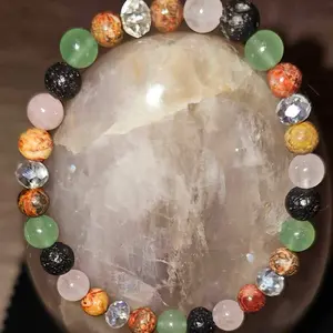 Leopard jasper , aventurine , lava beads , and rose quartz handmade crystal bracelet