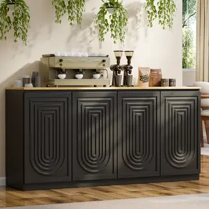 63" Fluted Sideboard Buffet Cabinet with Storage,Large Modern Accent credenza storage cabinet with Doors & Adjustable Shelves,Wood Coffee Bar Table Console