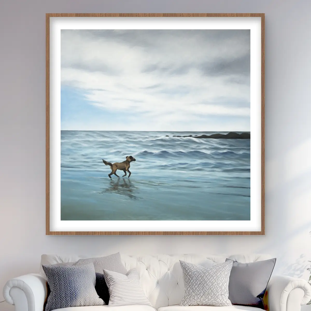 Begin Home Decor C1FM4848C5JX7S 48 x 48 in. Dog on the Beach - Framed Matted Print Wall Art for Home Decor