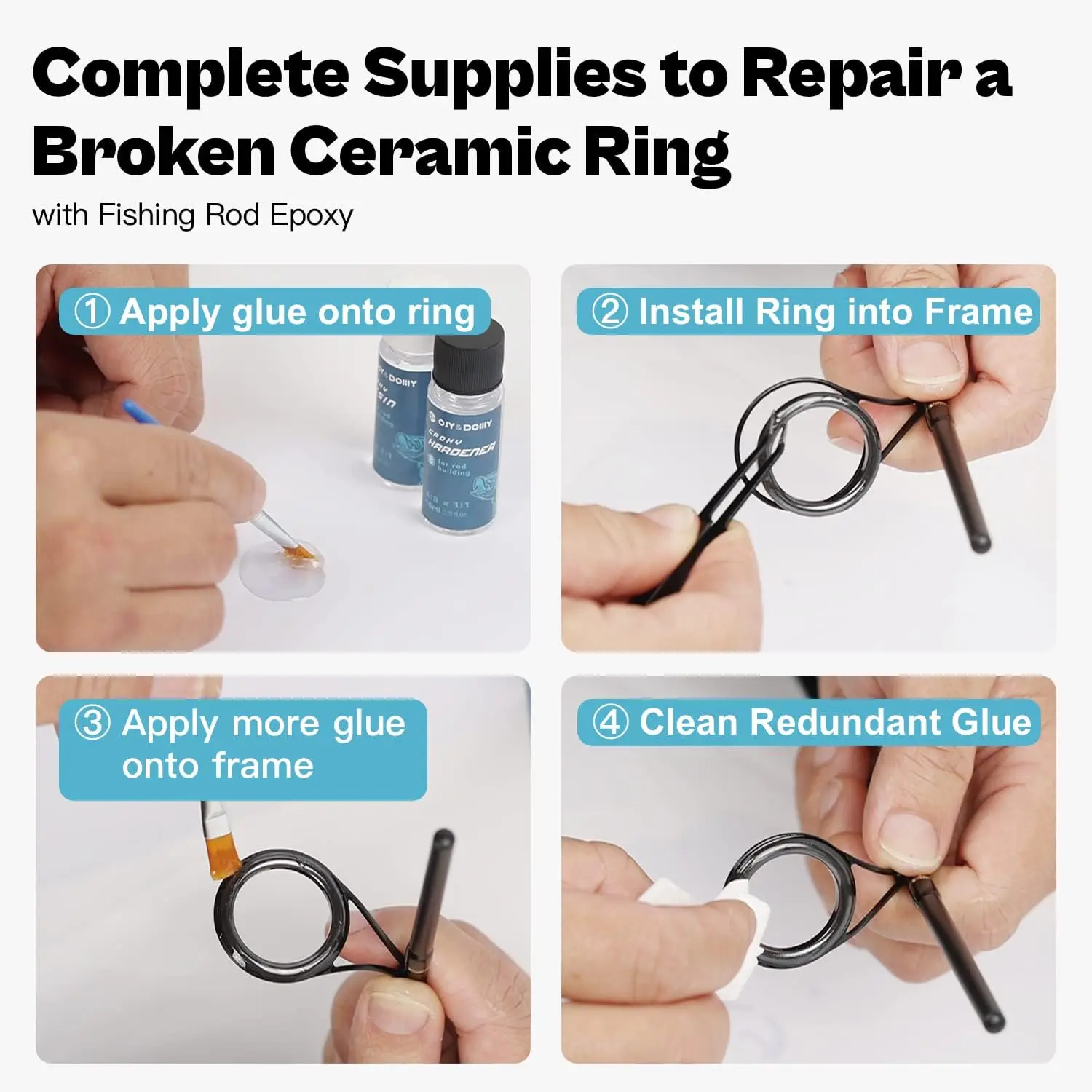 eyes for repairing fishing poles FishTrip Rod Repair Kit Ceramic Guide Rings Rod Eyelets Fishing rod repair kitfishing pole