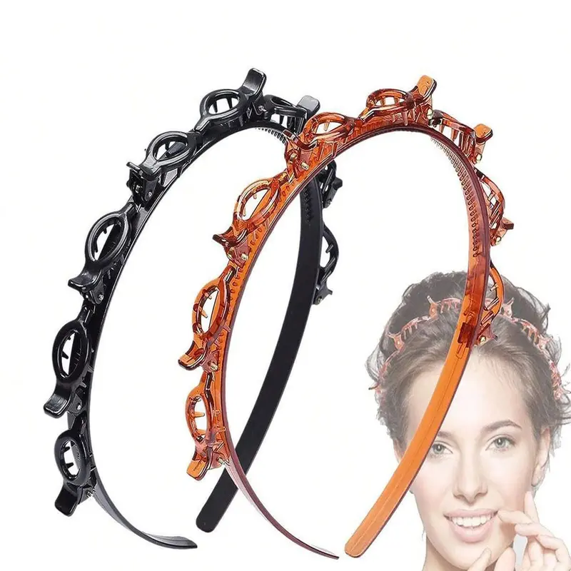 2pcs Multi-Layer Hollow Out Hair Clips, European Style Braided Chic Headbands, Double Layer Bangs Clamps, Hairstyle Accessories, Workout Headband, Adjustable Headband, Headband Accessory