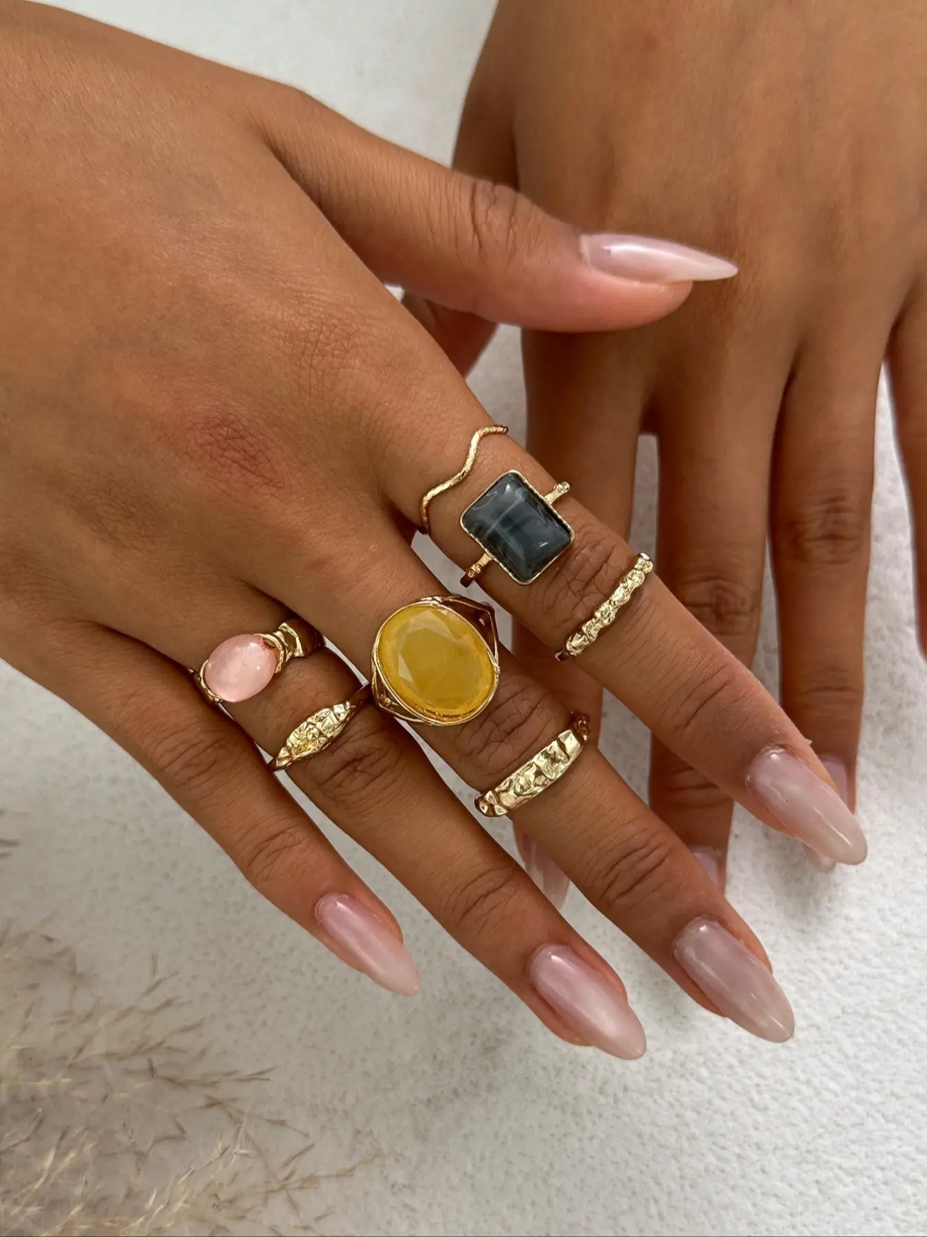 Boho Style Zinc Alloy Jewelry Set, Plain Pattern, All-Season Wear, Perfect Gift for Women & Friends, Daily & Holiday Use, Stacking Rings, Vintage Rings