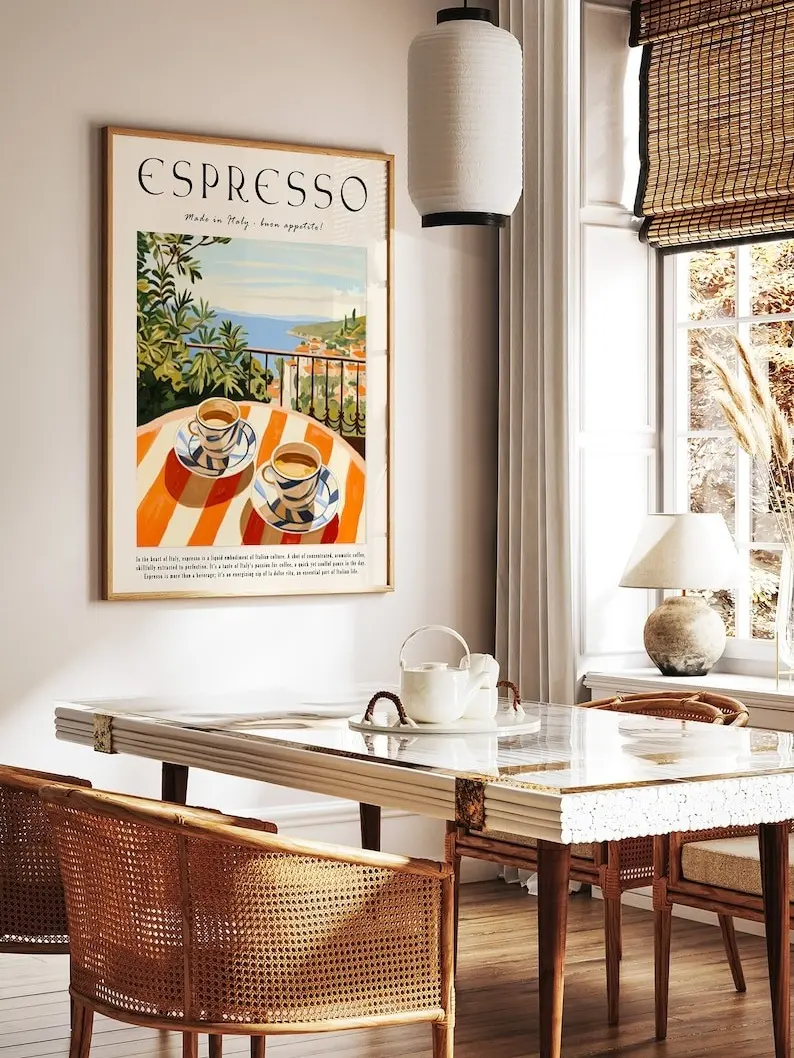 Coffee Poster, Vintage Food Art, Italian Espresso Print, Retro Coffee Art, Food And Drink Poster, Kitchen Decor