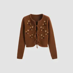 Cider [size 4-10] Floral Embroidery Knotted Cardigan