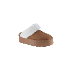 Women's Platform Fur Trim Snow Slides - Winter Footwear