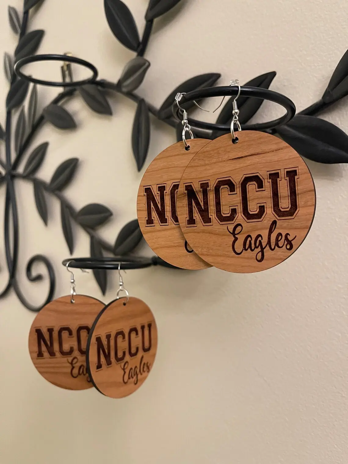 NCCU Cherry Wood earrings, 2.5 inches CColors