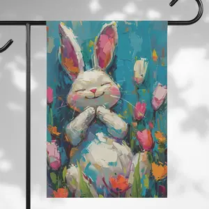 Spring Rabbit Garden flag - Easter Bunny Yard Decor with Colorful Flowers Whimsical Garden flag - Balcony Decor for Summer Nature Lover Gift
