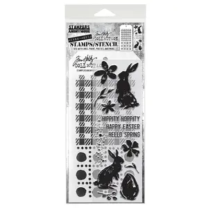 Tim Holtz Stampers Anonymous Mixed Media Stamp & Stencil Spring Shadows