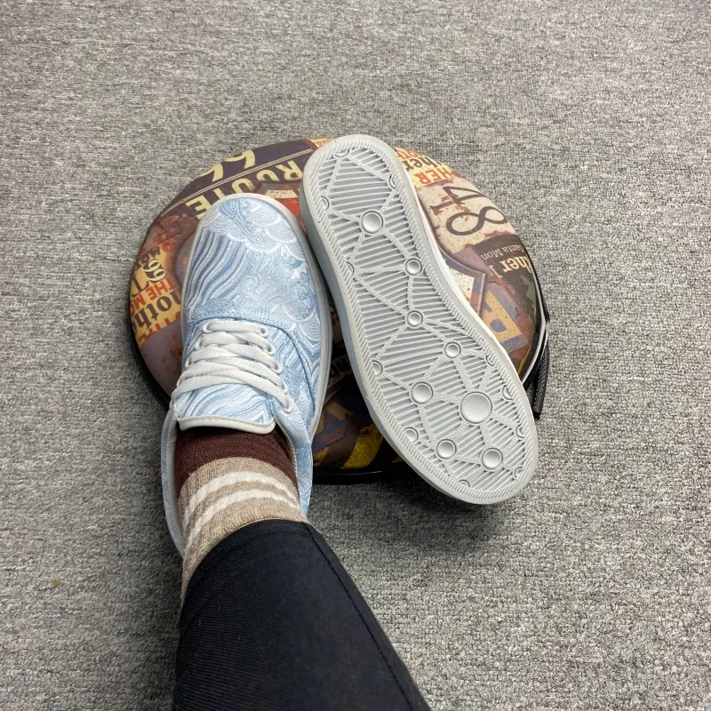 Men's Low-Top Trainers, Chunky Canvas Retro Walking Shoes with Water Ripple Embroidery, Breathable Thick Sole for Streetwear & Skating, Footwear, Casual, Preppy, Braid, Round Toe, Retro Style, Laces, Sneaker, Sports Shoes, Rubber, Chunky Sneakers, Japanes