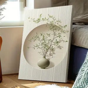 1pc Framed Modern Abstract Vase & Plant Canvas Art Print - Elegant Minimalist Decor for Bedroom, Bathroom, Office - Luxurious Poster with Pine Wood Frame, Multiple Sizes Available, Office Wall Art|Abstract Plant Art|Pine Wood Frame, Canvas Wall Art