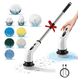 【SummerVibes】Cordless Power Spin Scrubber with 8 Replaceable Heads, Rechargeable Waterproof Electric Cleaning Brush with Extension Handle for Deep Cleaning Bathroom Shower Tile Tub Floor